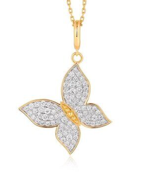 Diamond Butterfly 14K (or 18k upon request) Yellow Gold Pendant Necklace